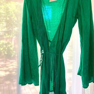 ASOS green fringe wrap mini dress/ top